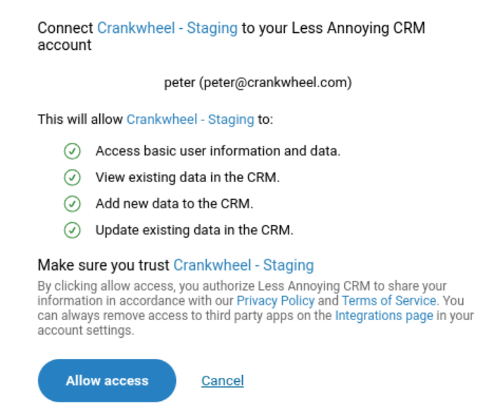 Select Less Annoying CRM account