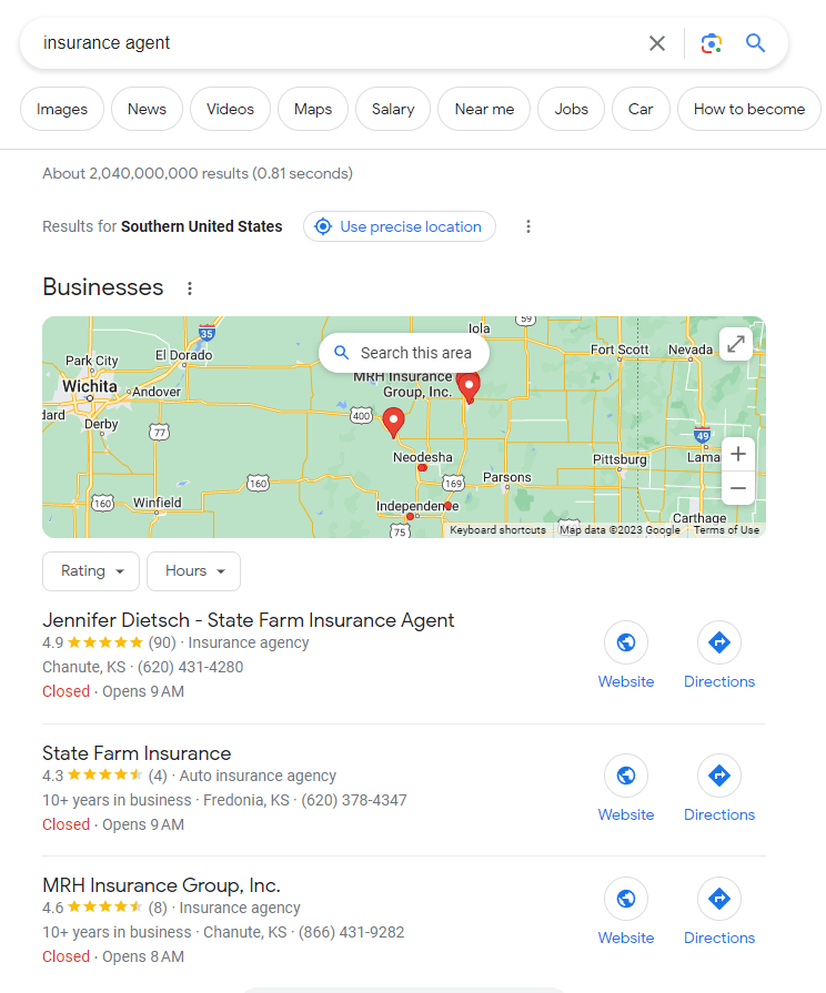 Local SEO listings for Insurance Agents