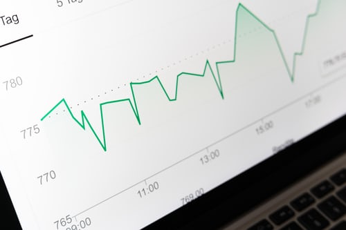 A sales chart screen shared on a laptop with a customer