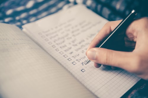 A salesperson checklist written in a ournel
